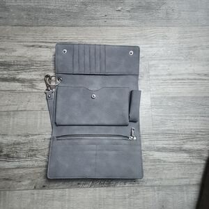 Gray Leather Wallet with Strap